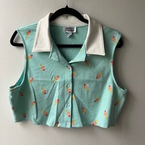 Teal Collared Ice Cream Tank Top, Unique Vintage, size XL/14